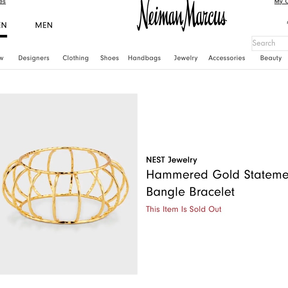 NWOT Nest Jewelry Gold Cage Bangle Bracelet